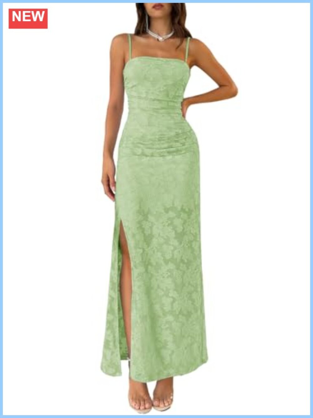 Sleeveless Floral Bodycon Maxi Dress with Slit Spaghetti Strap Wedding Guest